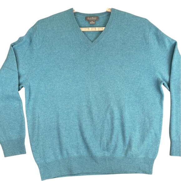 Arthur Guinness Mens XL Teal Sweater Blue 100% Cashmere Pullover V Neck Knit - Picture 1 of 9